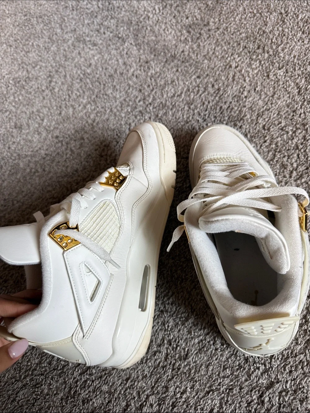 Jordan All-White Leather Sneakers with Gold Accents